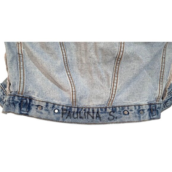 Vintage 90s Levis Stonewash Denim Trucker Jacket XXS Petite Made in USA Custom S - Picture 12 of 14